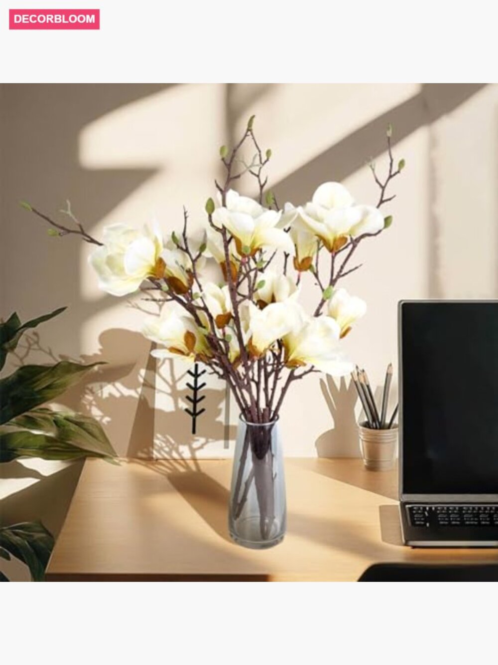 2PC 35in Artificial Magnolia Flowers Real Touch 10 Heads Faux Long Stem with - Picture 4 of 7